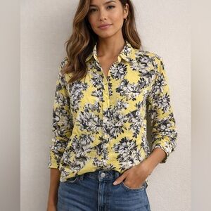 J. Crew Yellow Floral Button Down Shirt Size 10